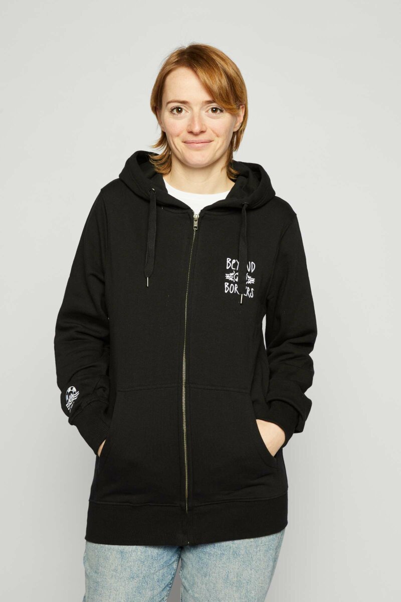 Zip Hoodie Beyond Borders Embroidery Unisex Black