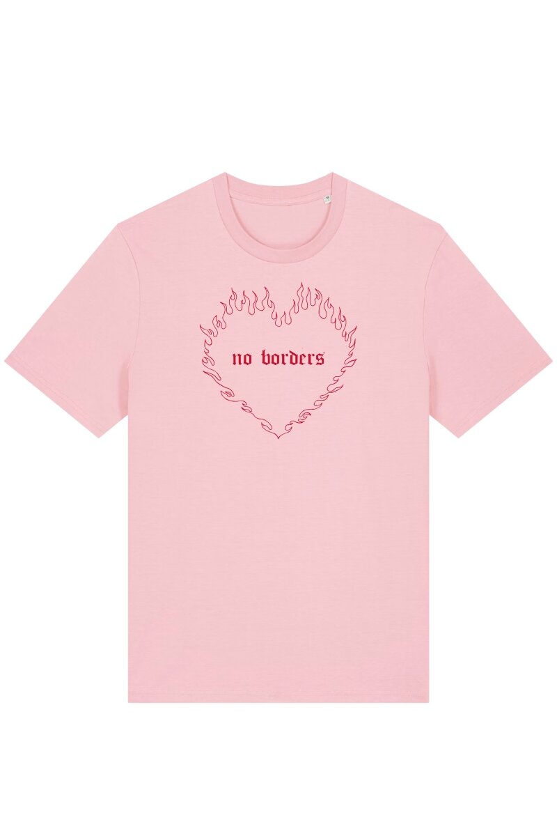 T-Shirt No Borders Heart Cotton Pink