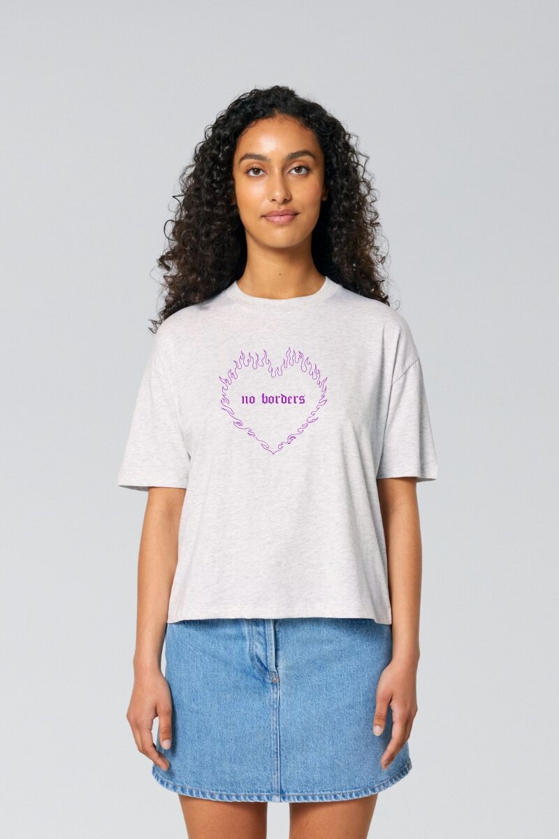Boxy T-Shirt No Borders Heart Heather Grey