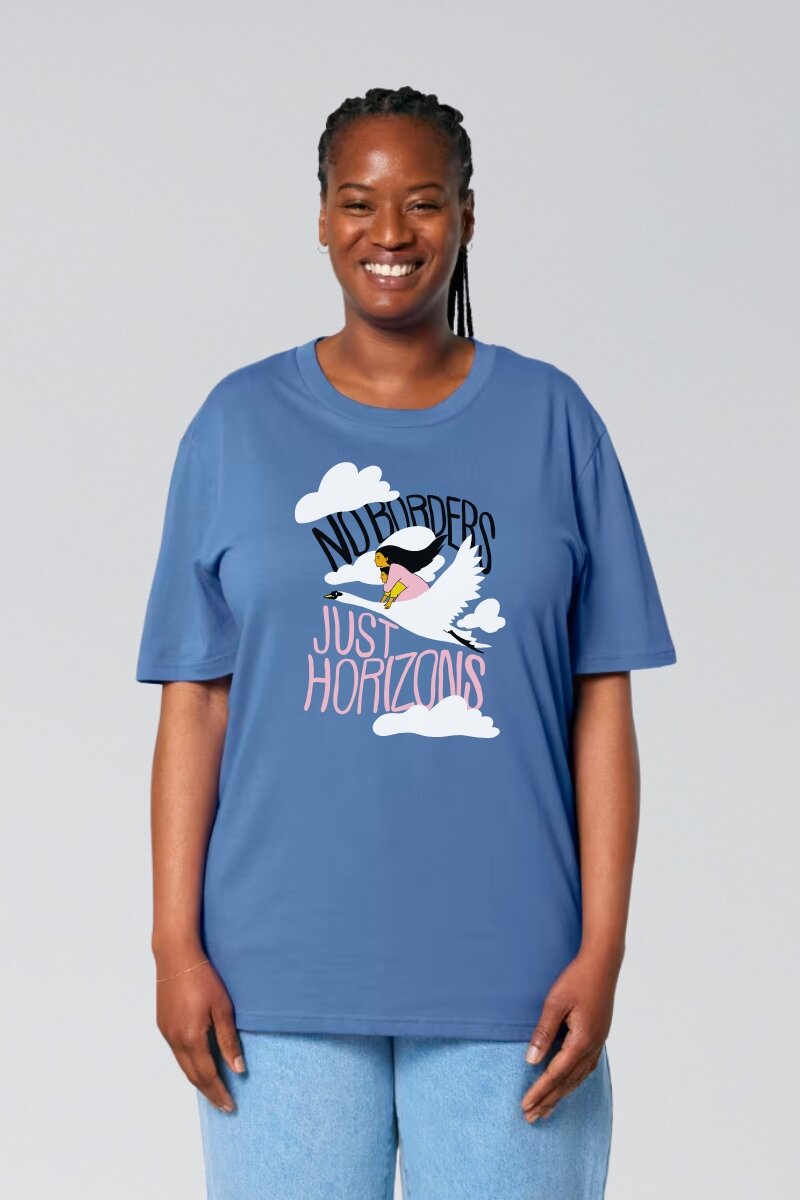 T-Shirt No Borders Just Horizons Unisex Bright Blue