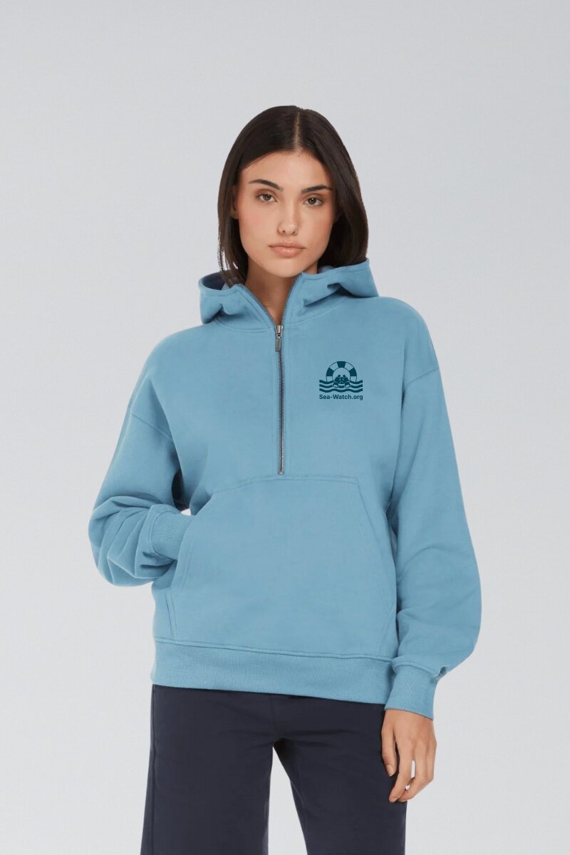 Embroidered Logo Halfzip Hoodie Blue Dusk