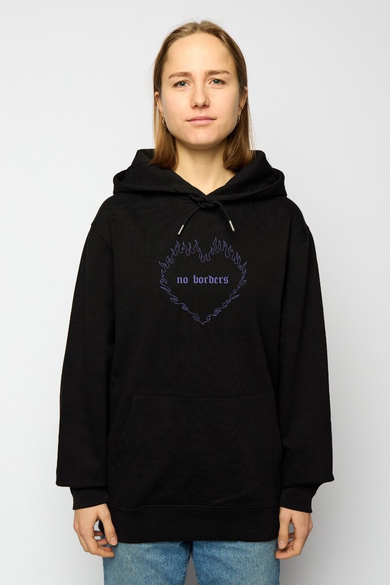 Hoodie No Borders Heart Unisex Black